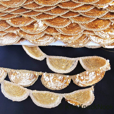 Gold Scallop Trim Embroidered With Beaded Gold Sequins, Approx. 30mm Wide - 210119L450